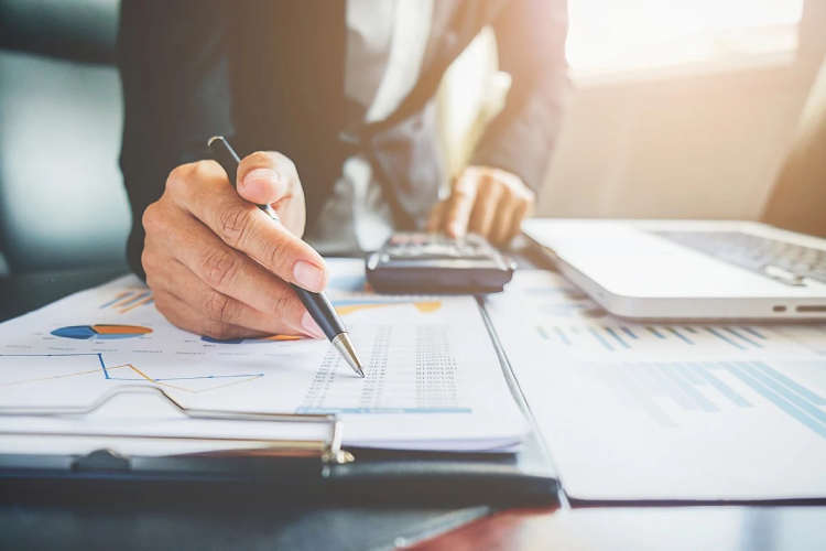 Finance professional analyzing charts and reports
